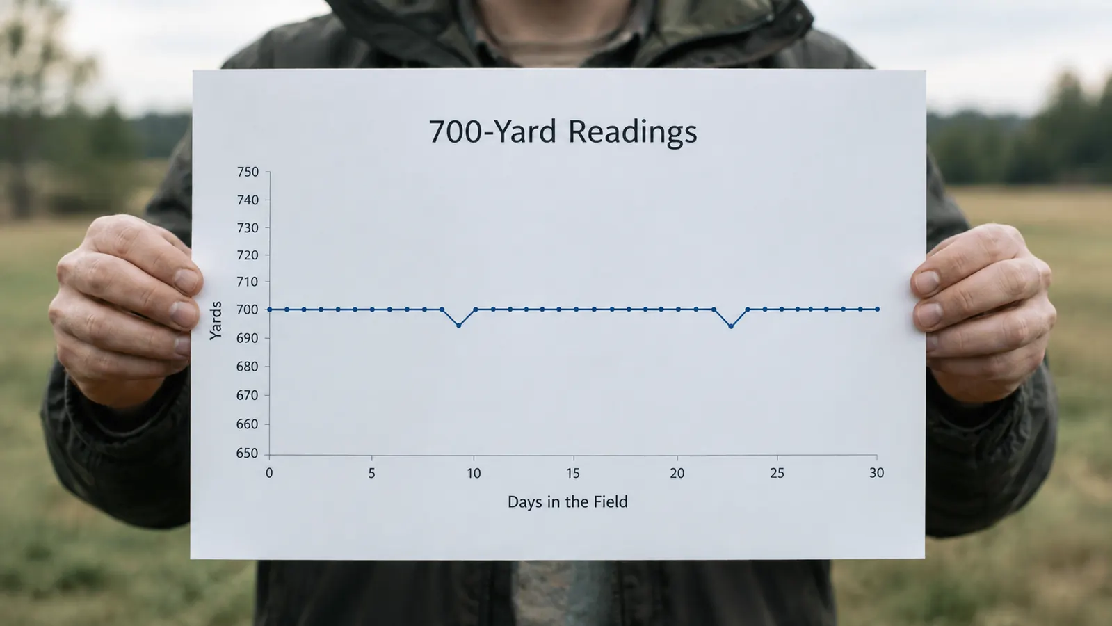 A simple line chart showing distance readings holding steady across cold and warm days
